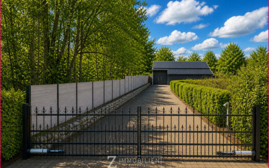 Moderne Halle trifft Bauplatz in naturnaher Lage